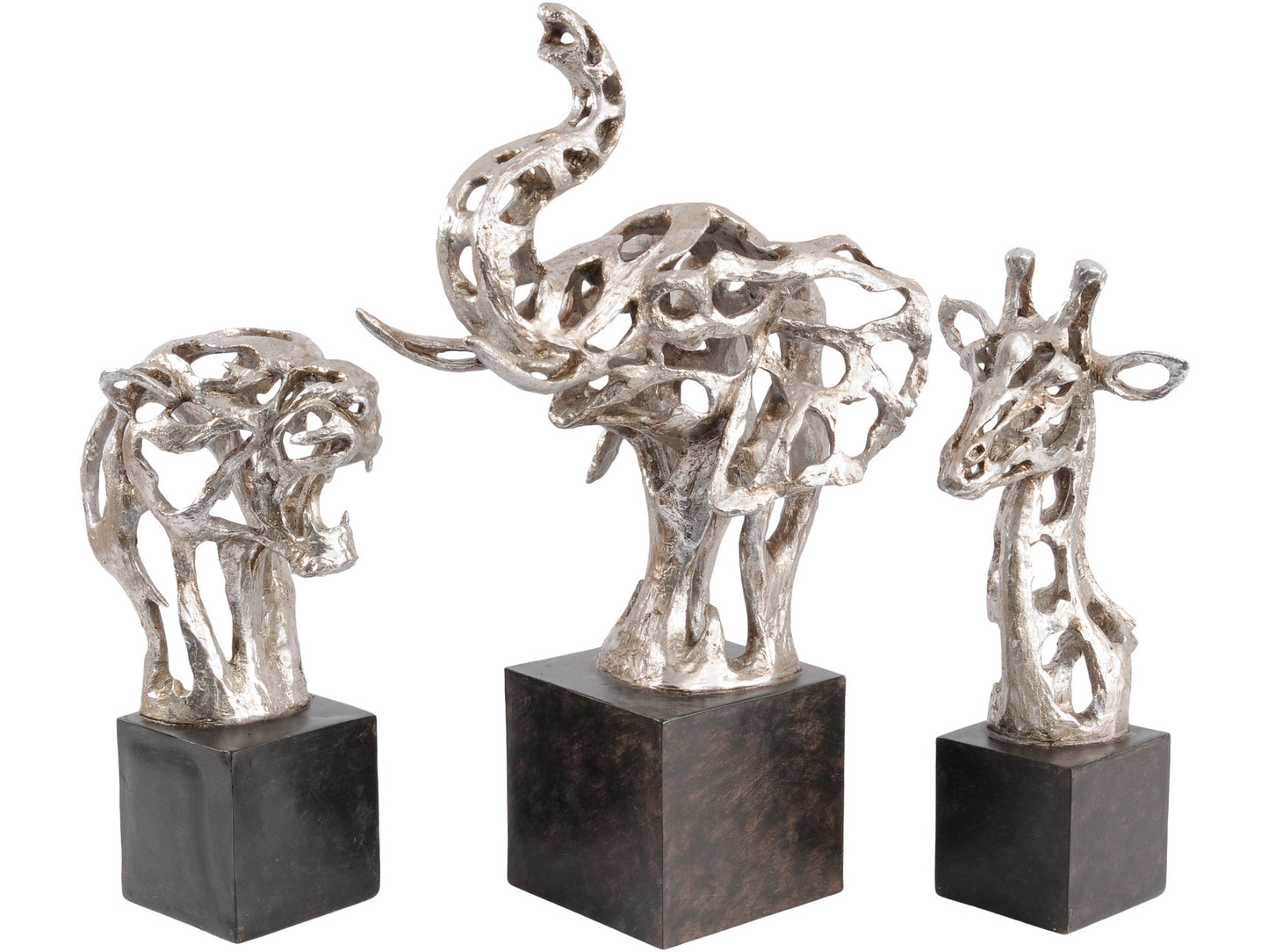 Addo Abstract Elephant Head Sculpture in Silver Resin