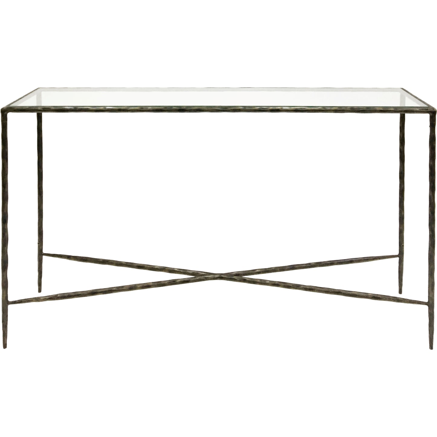 Patterdale Hand Forged Console Table Dk Bronze with Glass Top