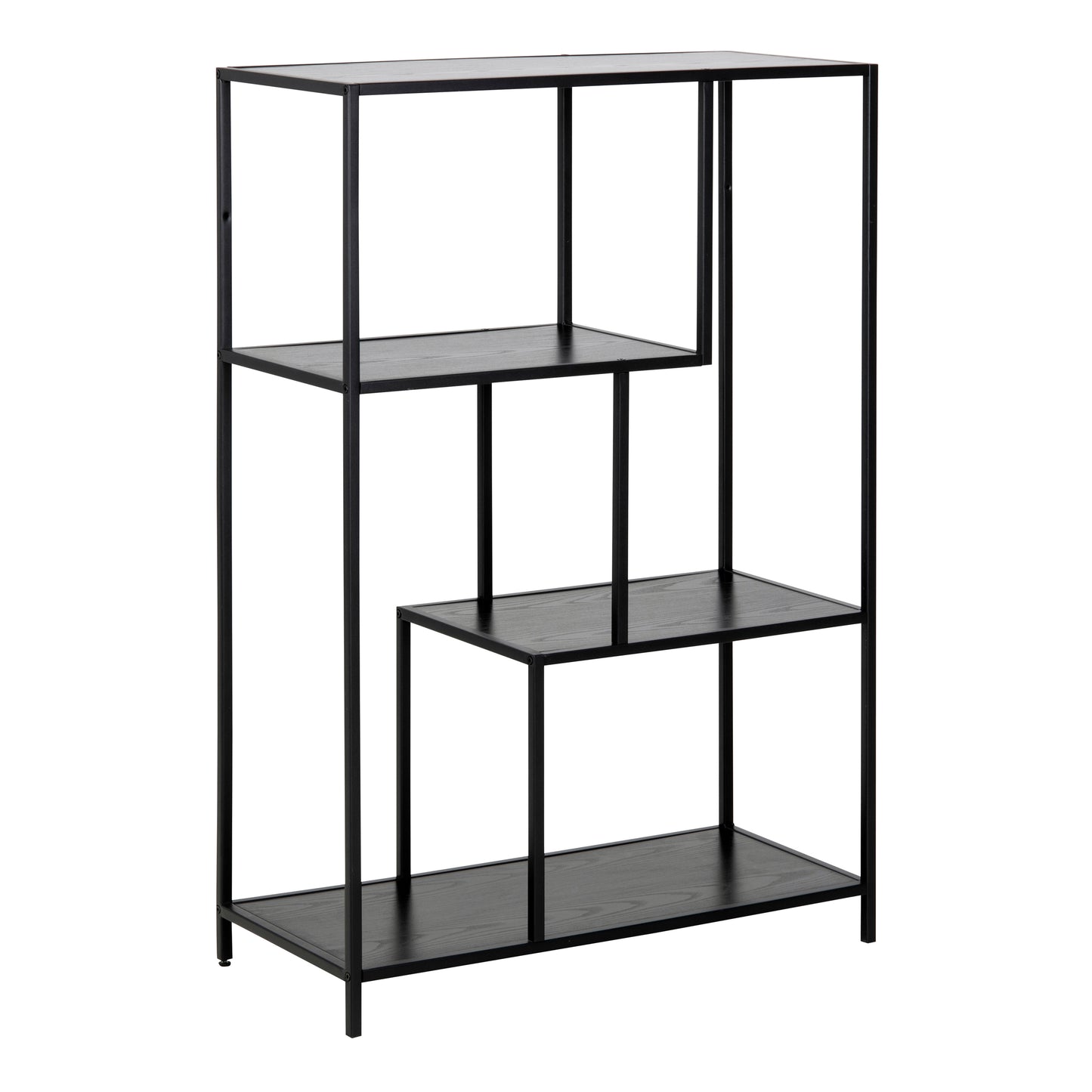 Seaford Black Metal Asymmetrical Bookcase with 3 Shelves
