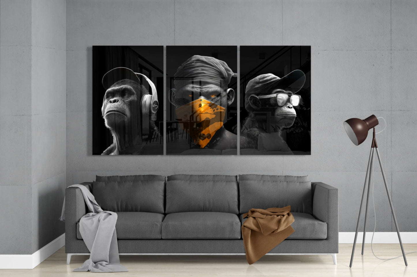 3 Wise Monkeys Mega Glass Wall Art