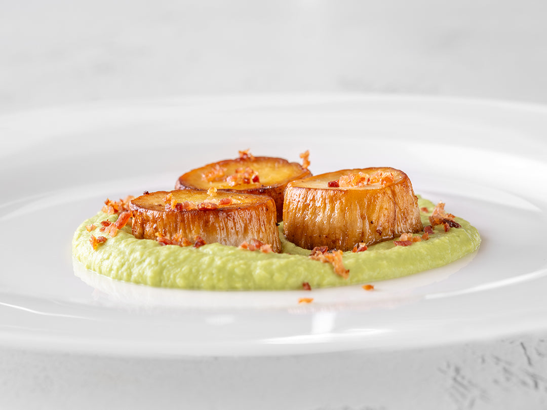 Seared Scallops with Black Pudding and Pea Puree