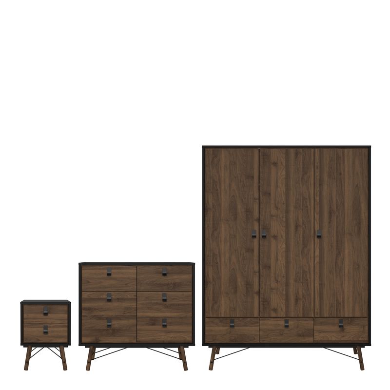 Ry Package - Wardrobe 3 Doors + 3 Drawers + Double Chest 6 Drawers + Bedside Cabinet 2 Drawers