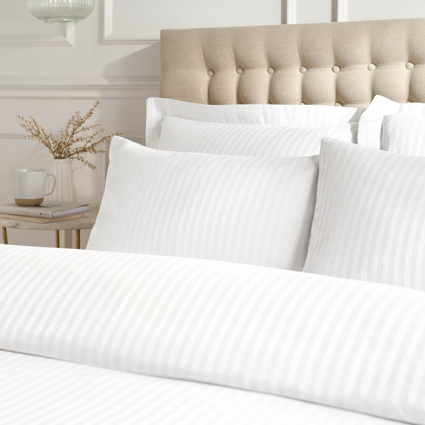 Catherine Lansfield 300 Thread Count Satin Stripe Duvet Cover Set