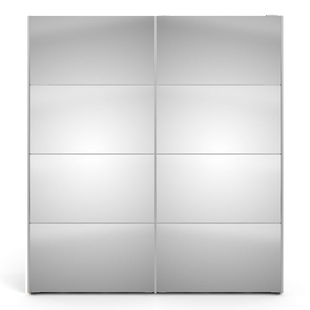 Verona Sliding Wardrobe 180cm in White with Mirror Doors with 5 Shelves