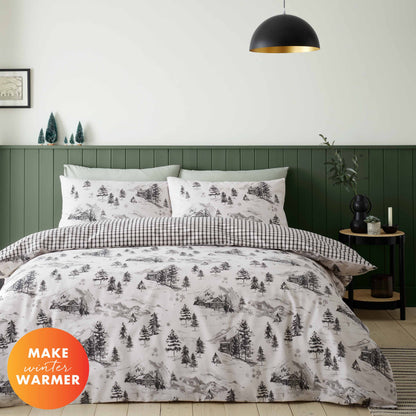 Catherine Lansfield Brushed Cotton Alpine Village Reversible Duvet Cover Set with Pillowcases