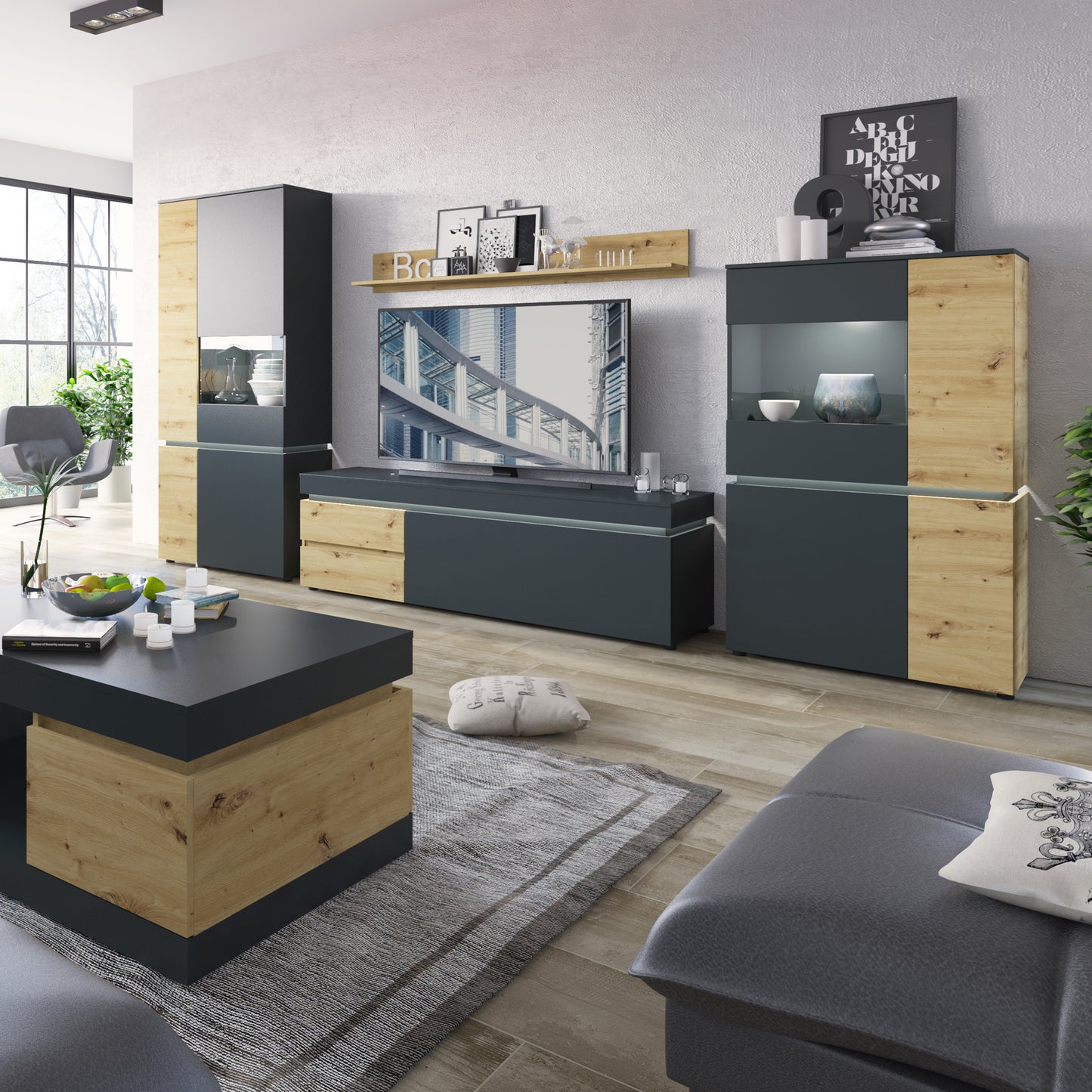 Luci 4 Door Wardrobe (including LED lighting) in Platinum and Oak