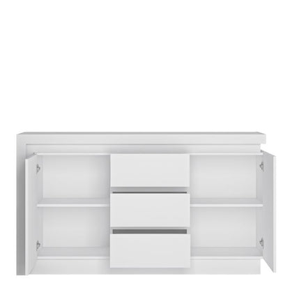 Lyon 2 Door 3 Drawer Sideboard (including LED lighting) in White and High Gloss