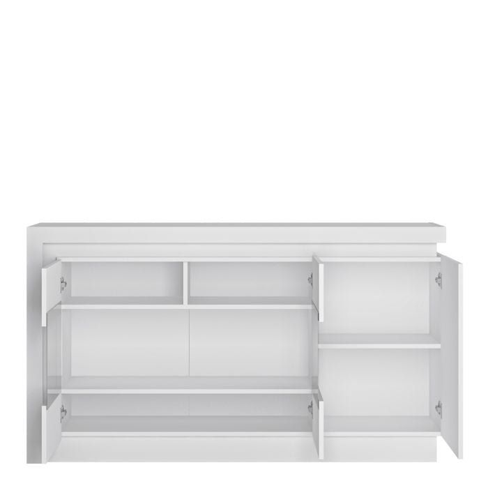 Lyon 3 Door Glazed Sideboard (including LED lighting) in White and High Gloss
