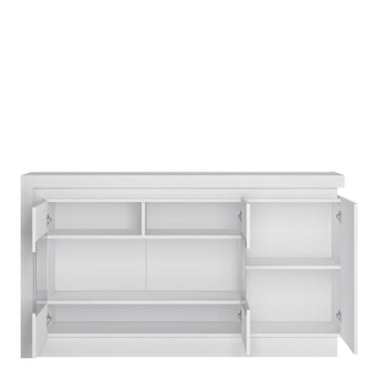 Lyon 3 Door Glazed Sideboard (including LED lighting) in White and High Gloss