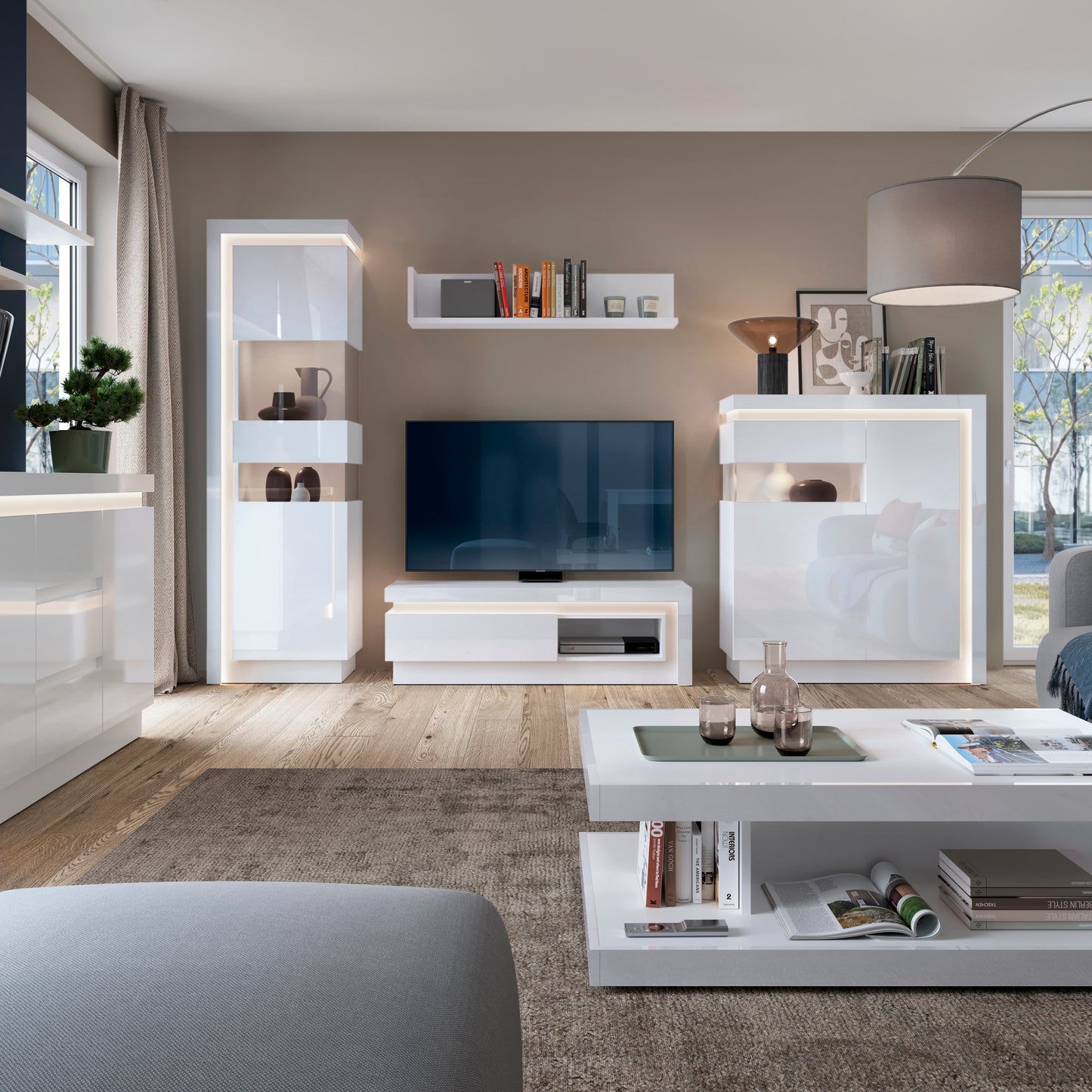 Lyon Tall Narrow Display Cabinet (RHD) (including LED lighting)