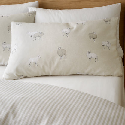 Catherine Lansfield Brushed Cotton Sheep Reversible Duvet Cover Set with Pillowcases