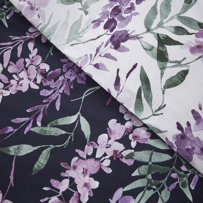 Catherine Lansfield Wisteria Floral Reversible Duvet Cover Set with Pillowcases