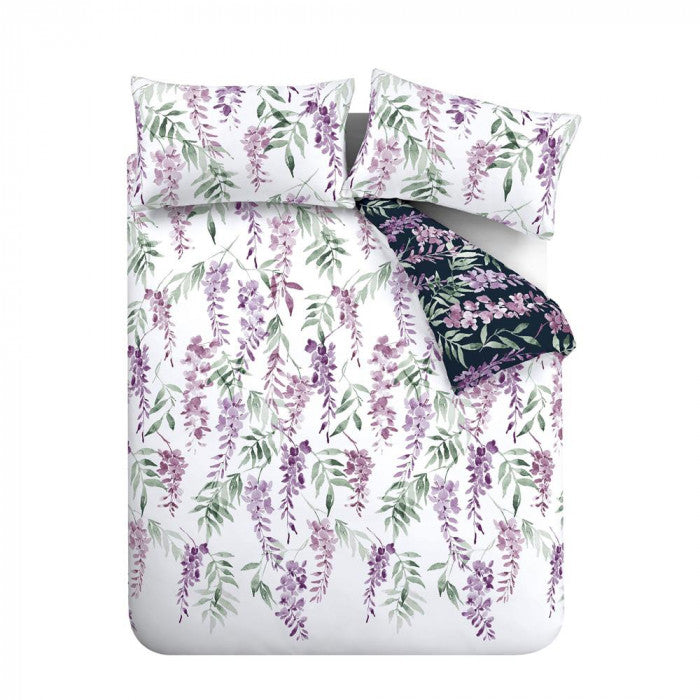 Catherine Lansfield Wisteria Floral Reversible Duvet Cover Set with Pillowcases