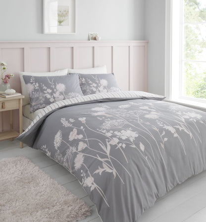 Catherine Lansfield Meadowsweet Floral Reversible Duvet Cover Set with Pillowcases