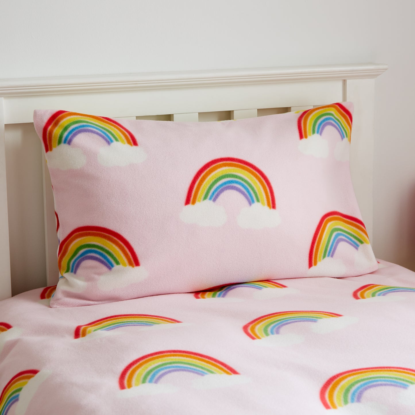 Catherine Lansfield Rainbow Hearts Cosy Fleece Reversible Duvet Cover Set with Pillowcase