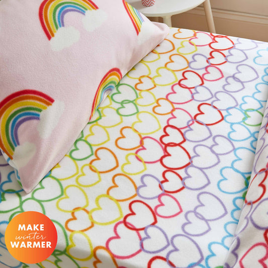 Catherine Lansfield Rainbow Hearts Fleece Fitted Sheet