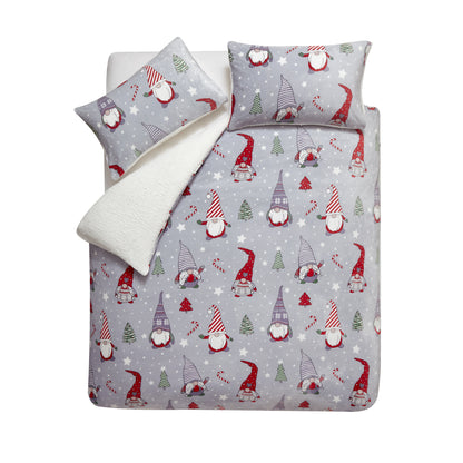 Catherine Lansfield Christmas Festive Gnomes Cosy Fleece Duvet Cover Set with Pillowcases