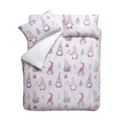 Catherine Lansfield Christmas Festive Gnomes Cosy Fleece Duvet Cover Set with Pillowcases