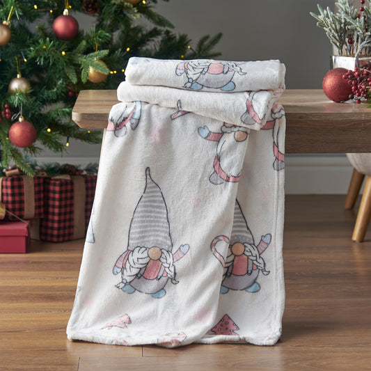 Catherine Lansfield Christmas Festive Gnomes Cosy Fleece Blanket Throw