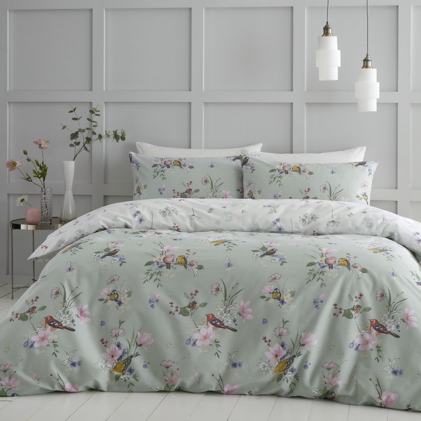 Catherine Lansfield Songbird Reversible Duvet Cover Set with Pillowcases