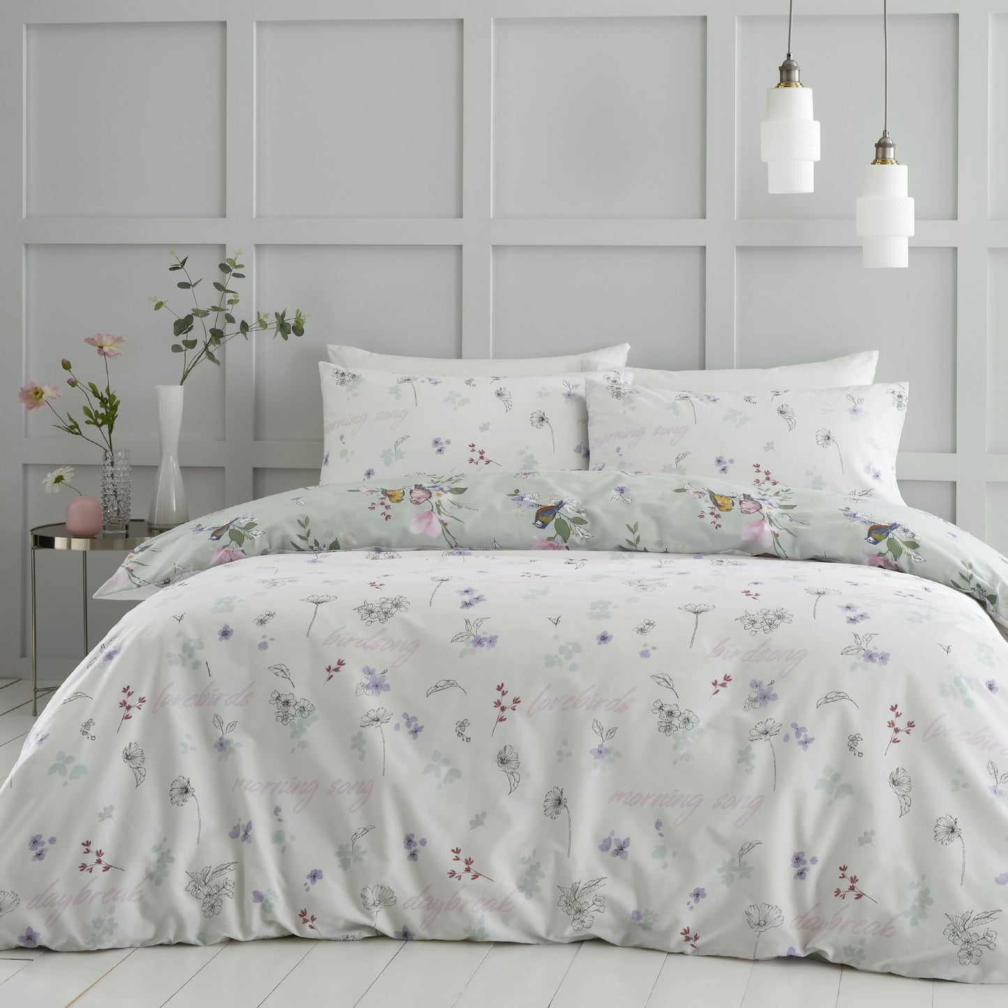 Catherine Lansfield Songbird Reversible Duvet Cover Set with Pillowcases