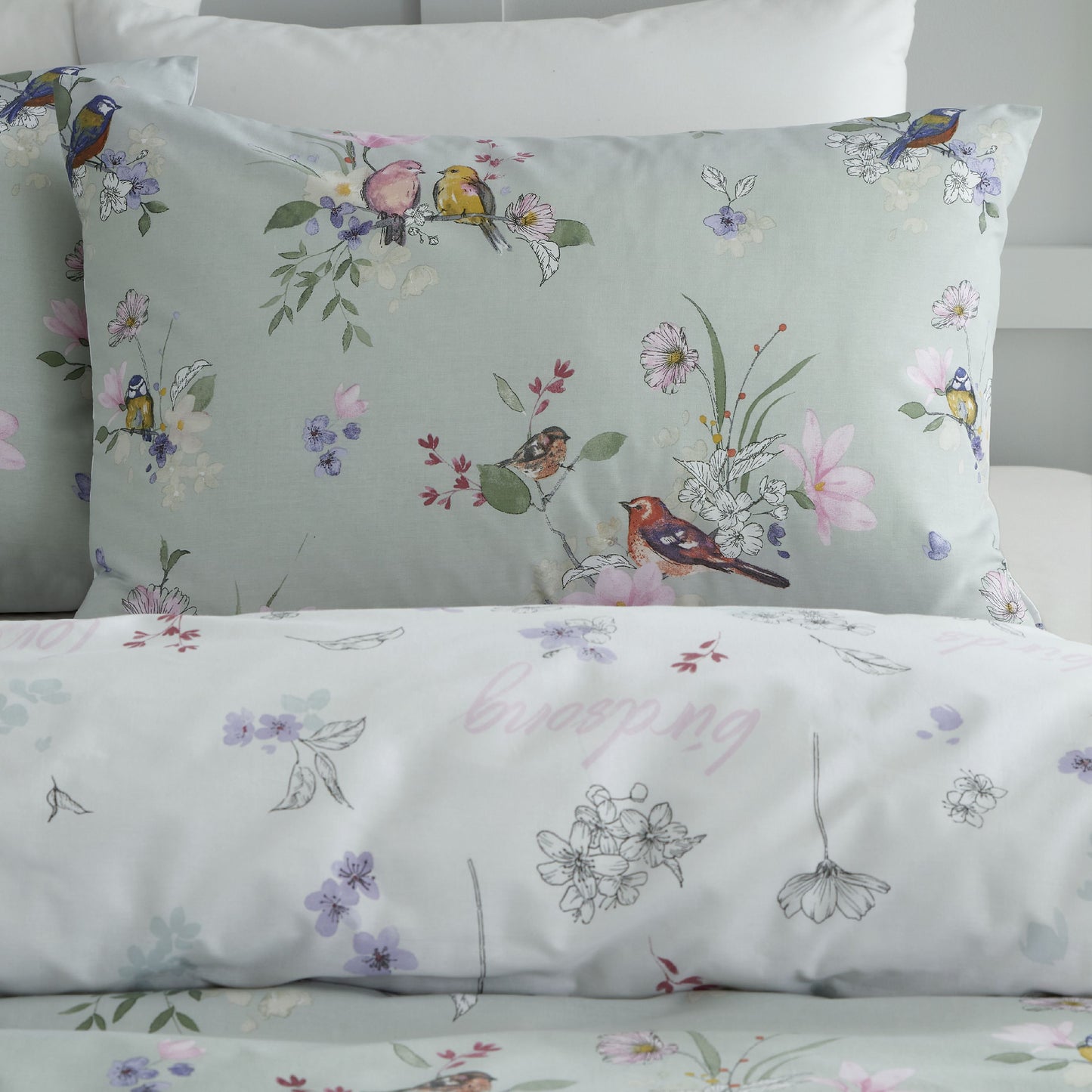 Catherine Lansfield Songbird Reversible Duvet Cover Set with Pillowcases