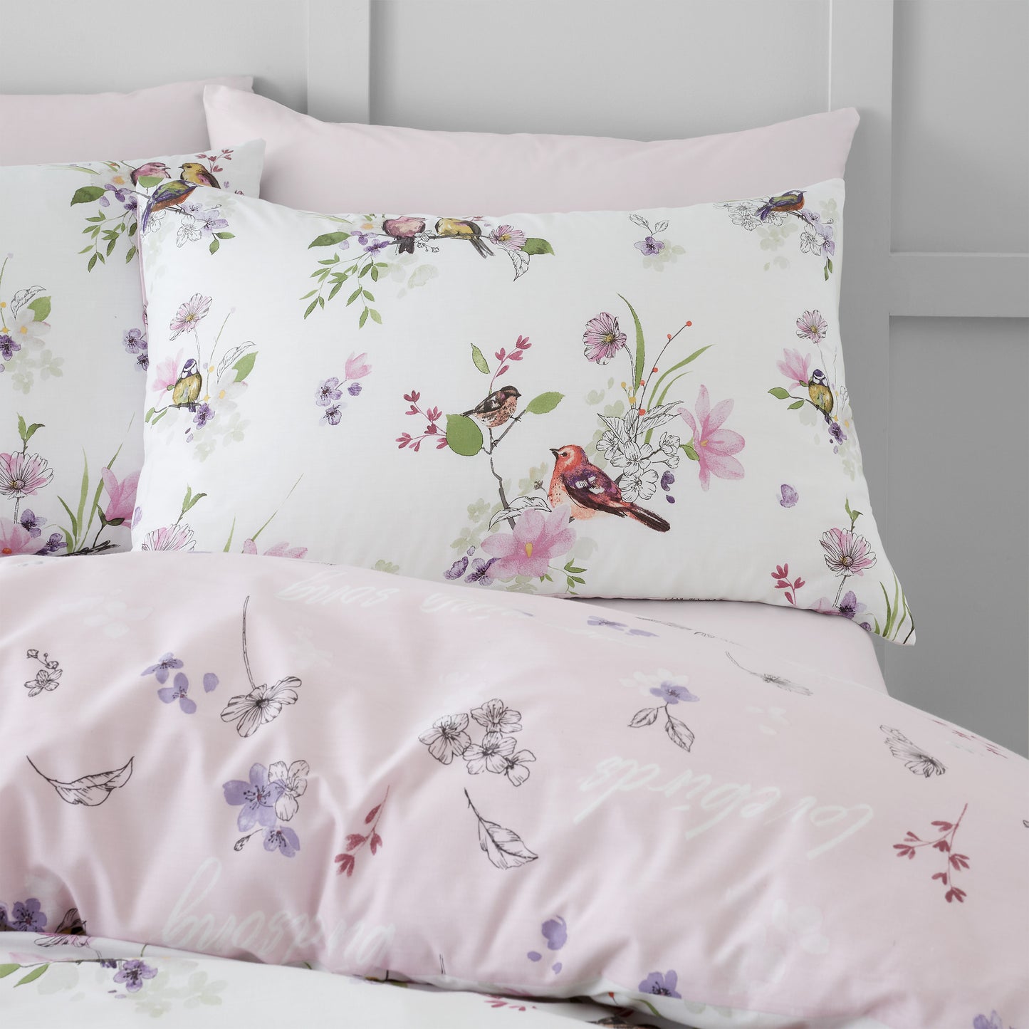 Catherine Lansfield Songbird Reversible Duvet Cover Set with Pillowcases