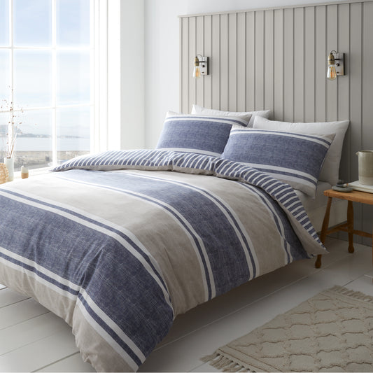 Catherine Lansfield Textured Banded Stripe Reversible Duvet Cover Set with Pillowcases