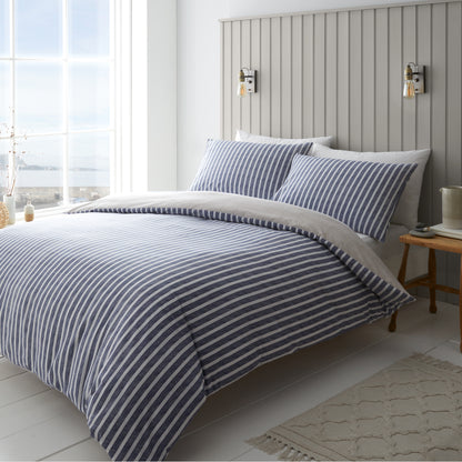 Catherine Lansfield Textured Banded Stripe Reversible Duvet Cover Set with Pillowcases