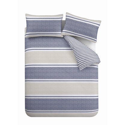 Catherine Lansfield Textured Banded Stripe Reversible Duvet Cover Set with Pillowcases