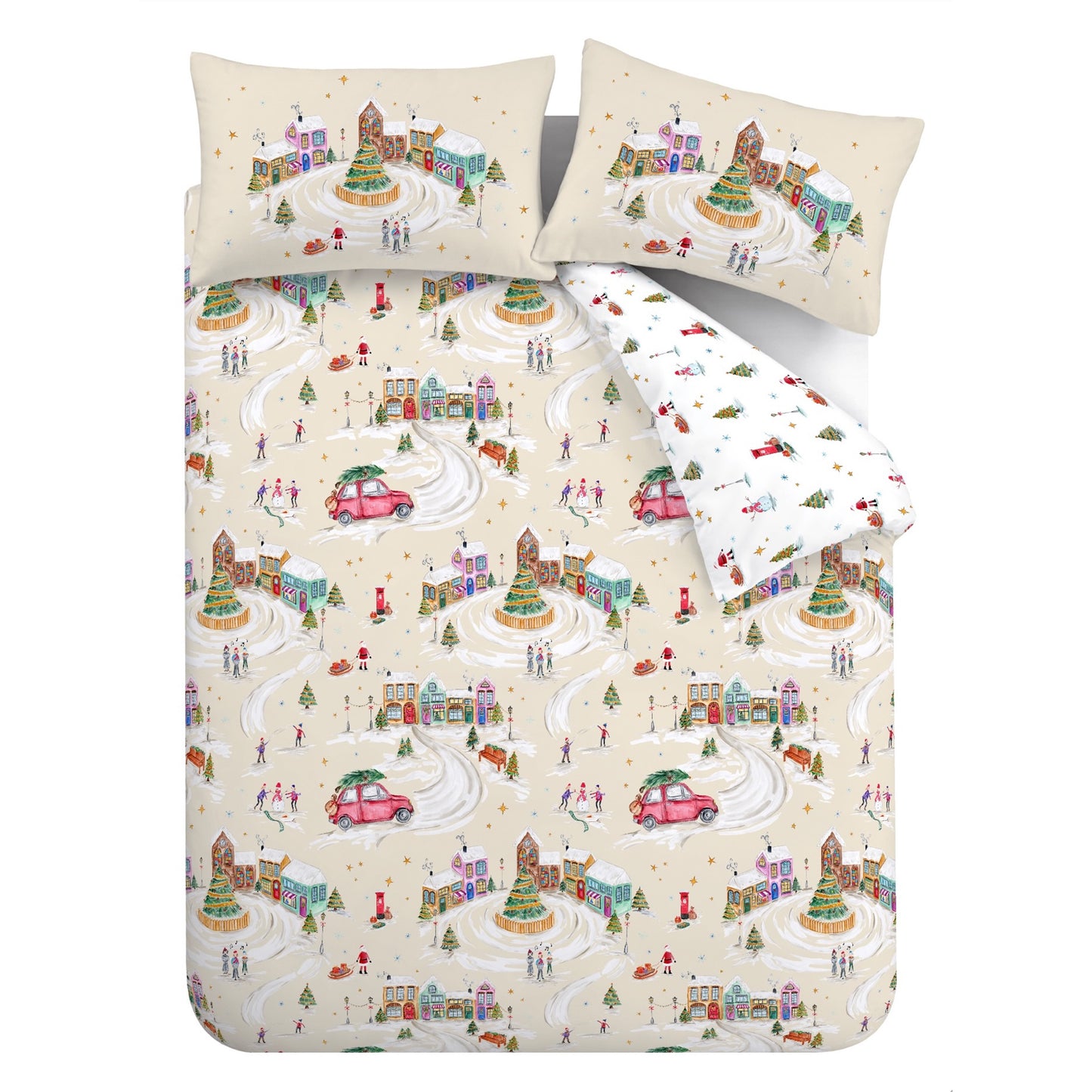 Catherine Lansfield Christmas Town Reversible Duvet Cover Set with Pillowcases