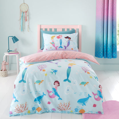 Catherine Lansfield Mermaid Reversible Duvet Cover Set with Pillowcases