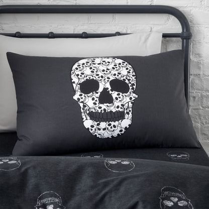 Catherine Lansfield Skulls Reversible Duvet Cover Set with Pillowcases