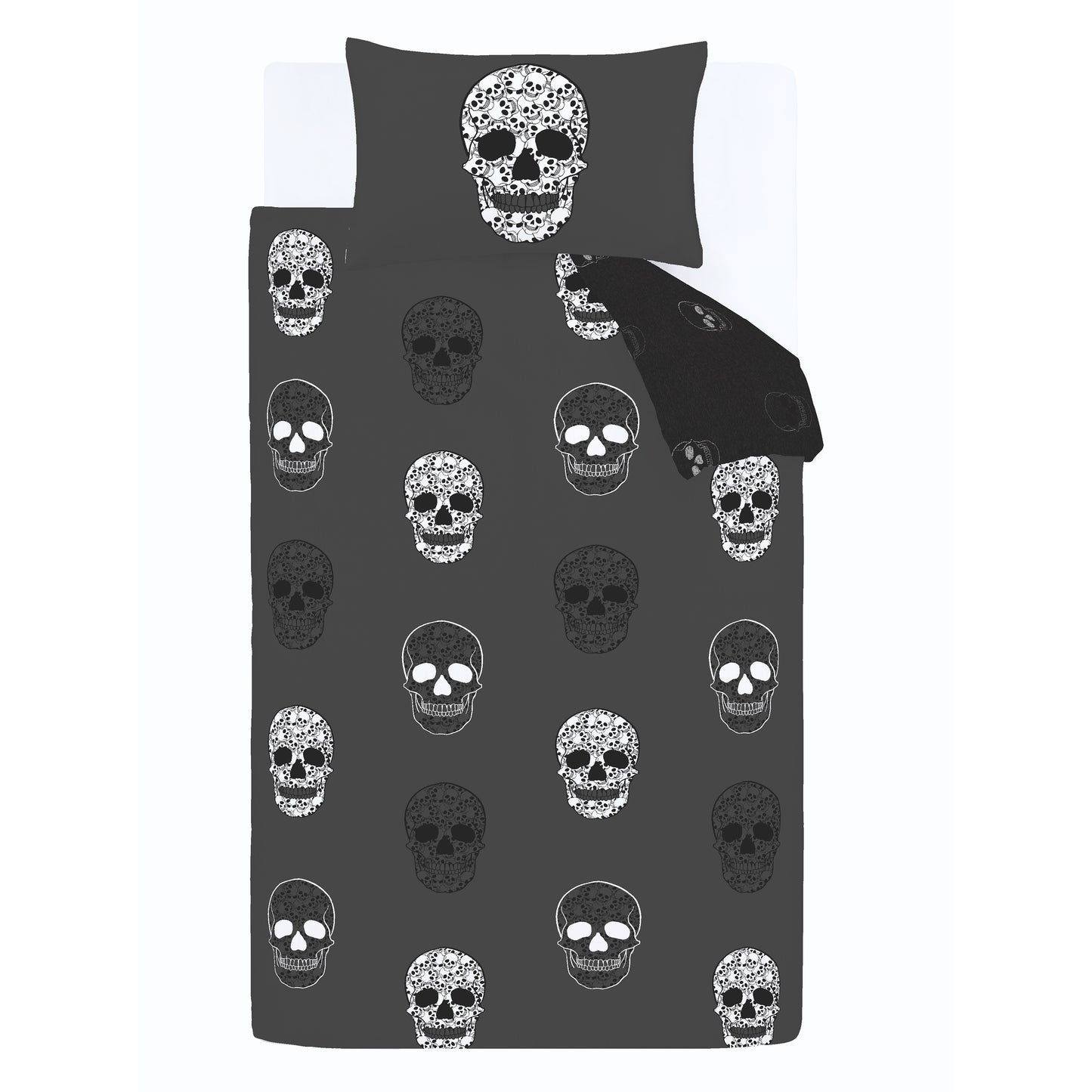 Catherine Lansfield Skulls Reversible Duvet Cover Set with Pillowcases