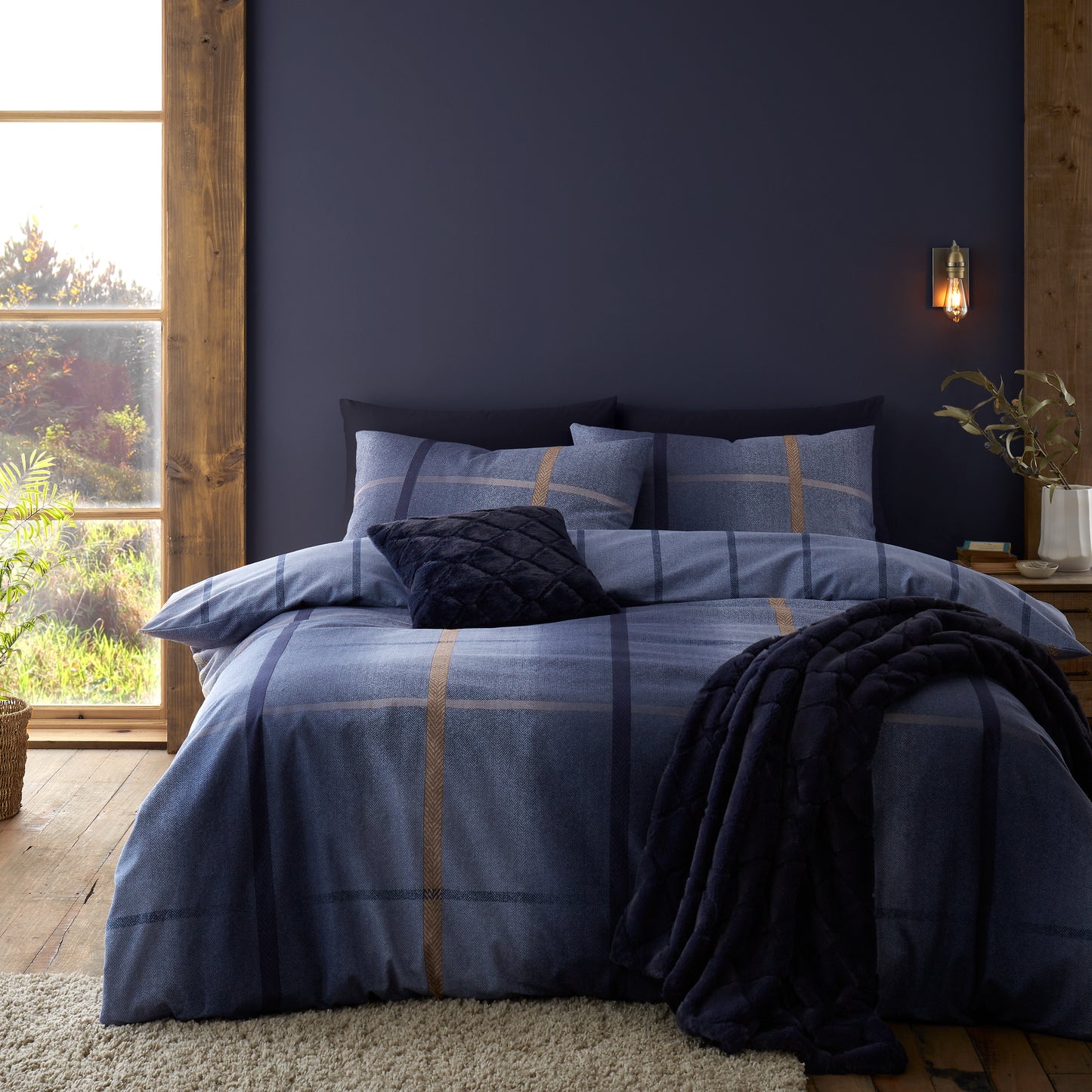 Catherine Lansfield Brushed Cotton Melrose Tweed Check Reversible Duvet Cover Set with Pillowcases