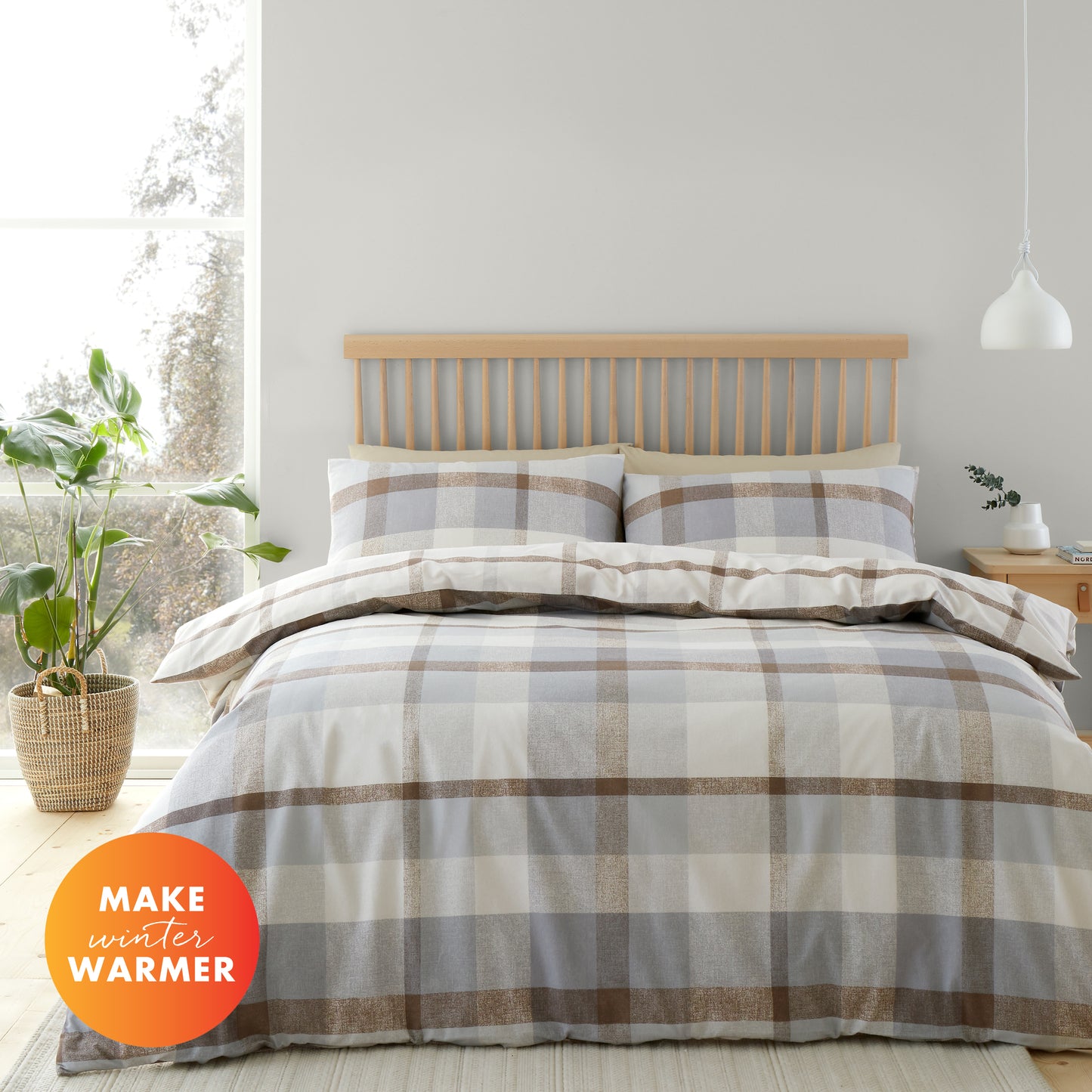 Catherine Lansfield Brushed Cotton Check Duvet Cover Set with Pillowcases