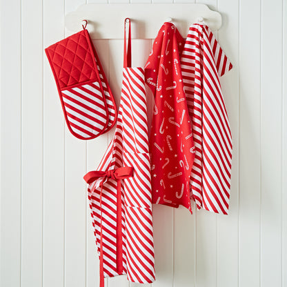 Catherine Lansfield Christmas Candy Cane Cotton Kitchen Tea Towel Pack of 4