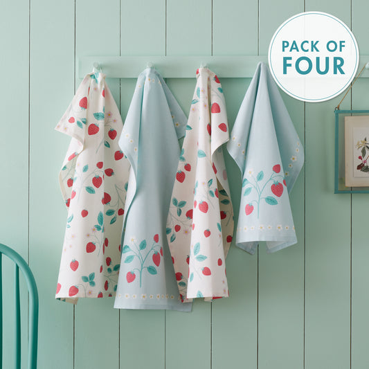 Catherine Lansfield Strawberry Garden Cotton Cotton Tea Towel Pack of 4