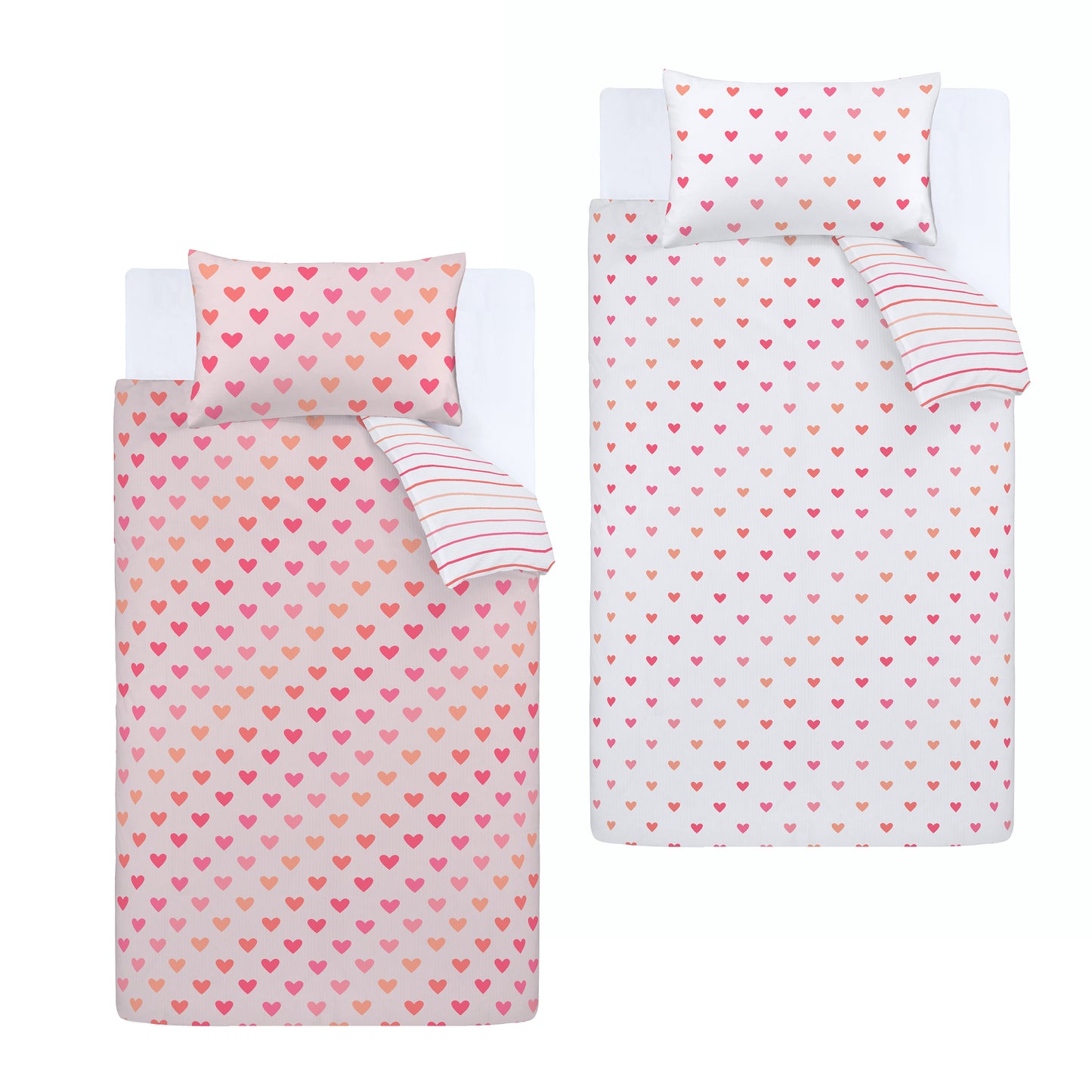 Catherine Lansfield So Soft Hearts and Stripes Duvet Cover Set with Pillowcases Two Pack