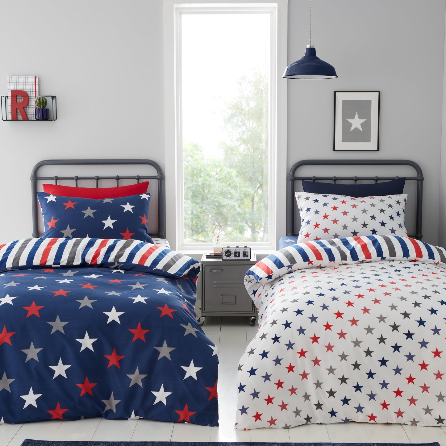 Catherine Lansfield So Soft Stripes and Stars Duvet Cover Set with Pillowcase Two Pack