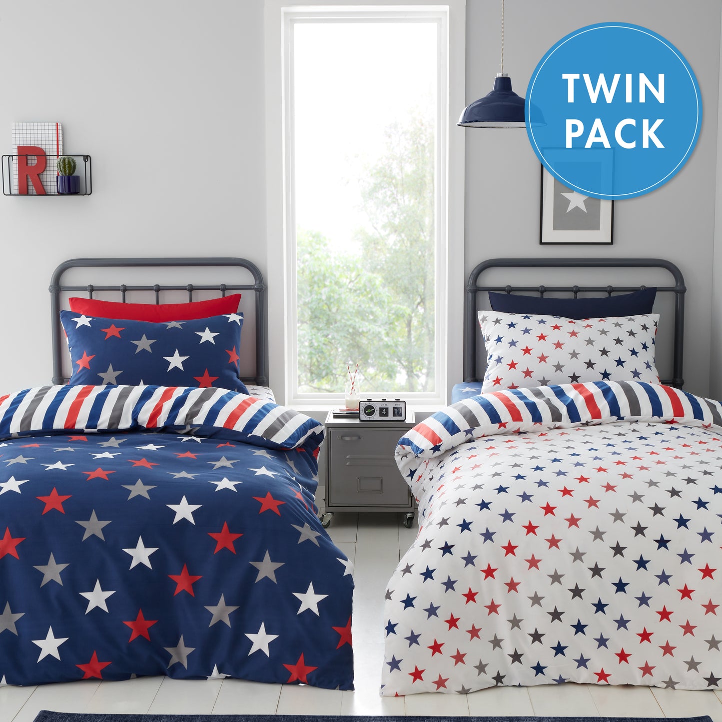 Catherine Lansfield So Soft Stripes and Stars Duvet Cover Set with Pillowcase Two Pack