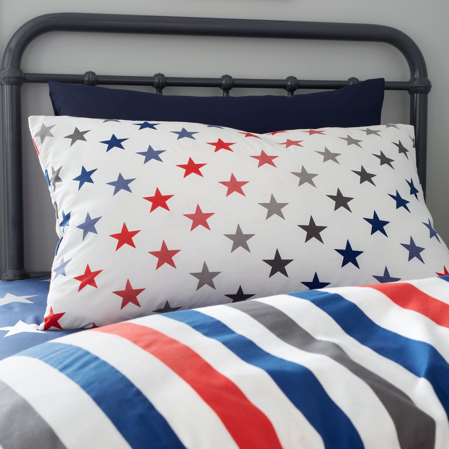 Catherine Lansfield So Soft Stripes and Stars Duvet Cover Set with Pillowcase Two Pack