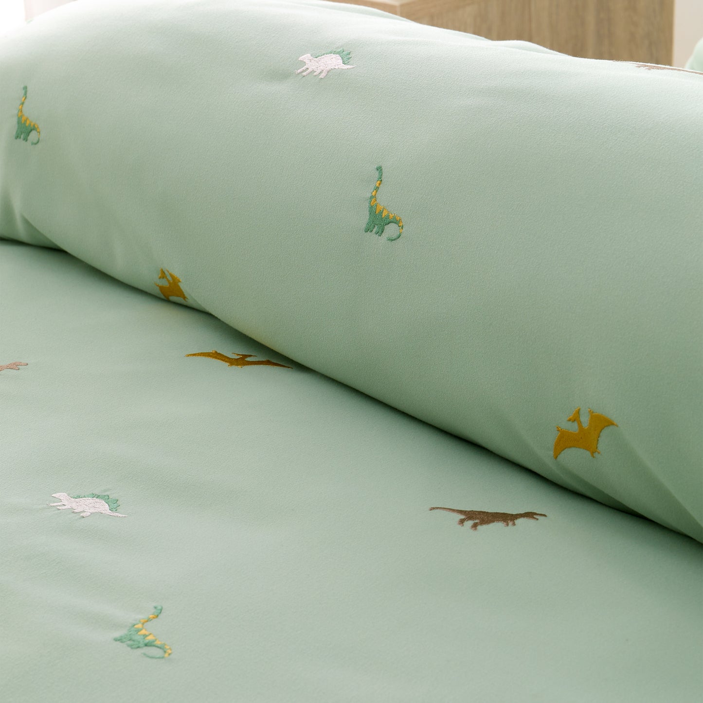 Catherine Lansfield Embroidered Dinosaur Duvet Cover Set with Pillowcases