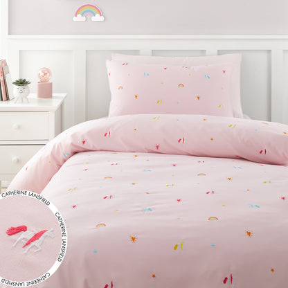 Catherine Lansfield Embroidered Unicorn Duvet Cover Set with Pillowcases