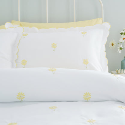 Catherine Lansfield Lorna Embroidered Daisy Duvet Cover Set with Pillowcases