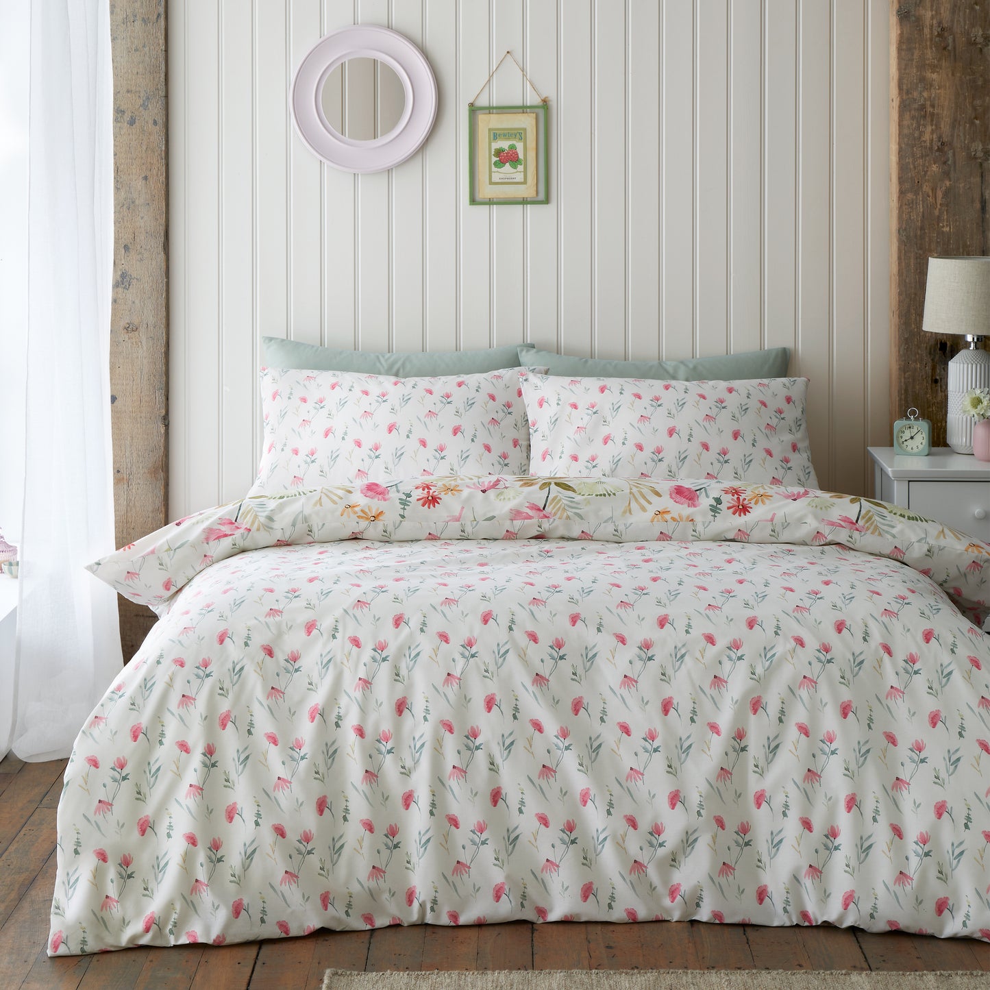 Catherine Lansfield Ella Poppy Reversible Duvet Cover Set with Pillowcases