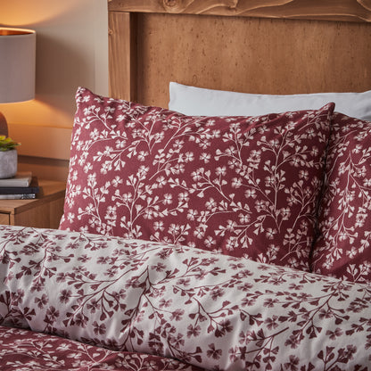 Catherine Lansfield Brushed Grace Floral Leaf Cotton Reversible Duvet Cover Set with Pillowcases