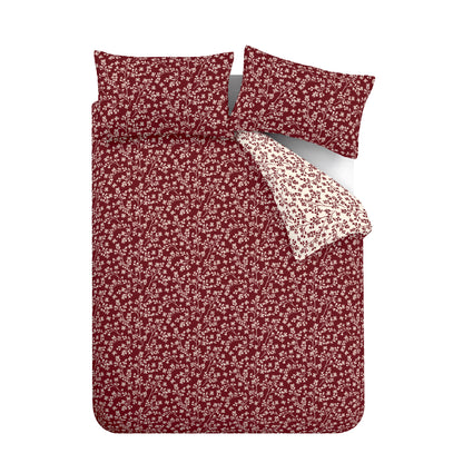 Catherine Lansfield Brushed Grace Floral Leaf Cotton Reversible Duvet Cover Set with Pillowcases