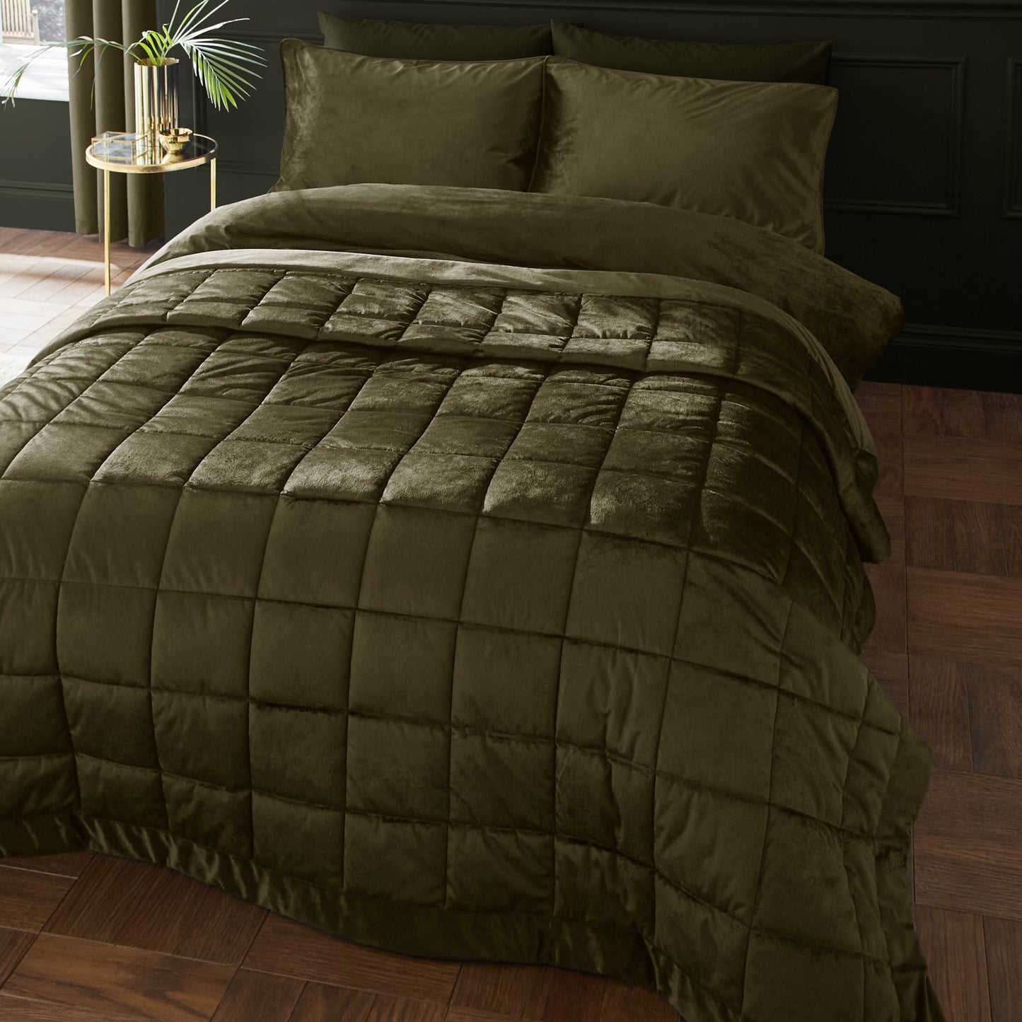 Catherine Lansfield Kingsley Matt Velvet Quilted Bedspread