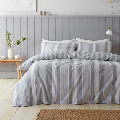 Bianca Brushed Cotton Ticking Stripe Reversible Duvet Cover Set